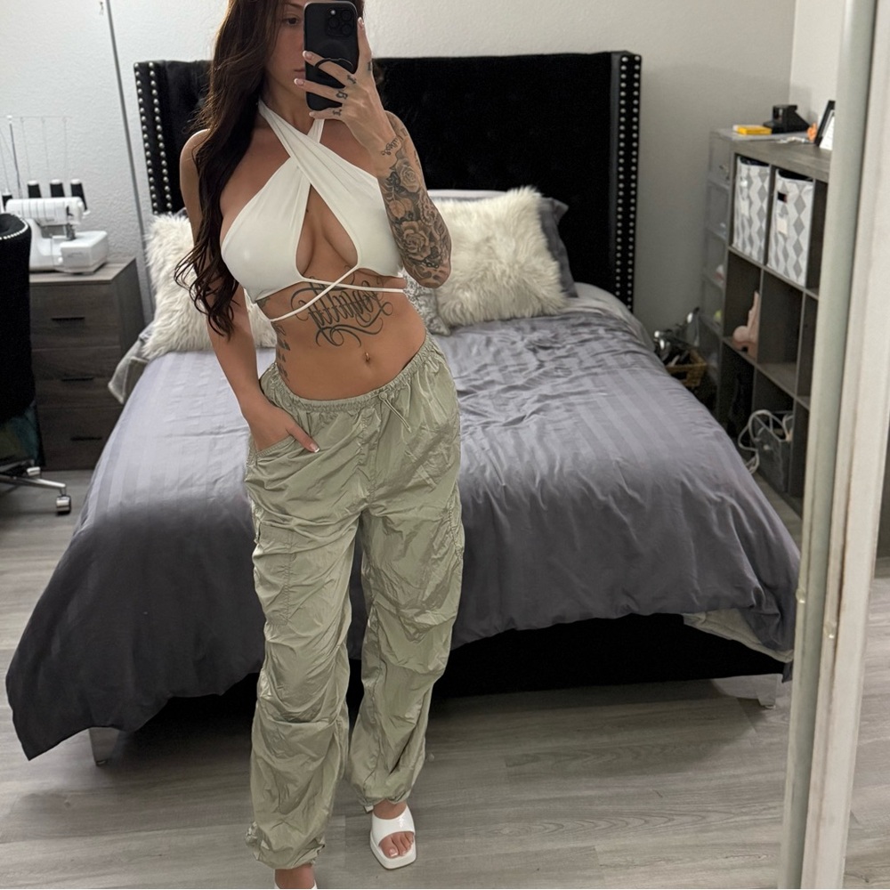 Sage Green Cargo Pants Bungee Joggers